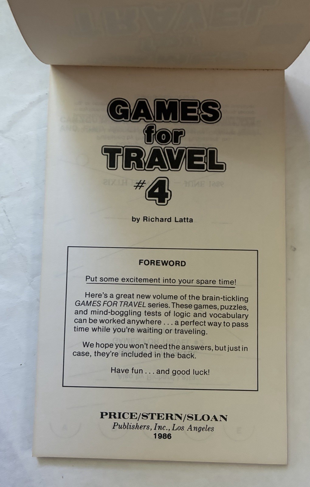 Games for Travel #4 Paperback Richard Latta (1986, PB) HTF Unmarked