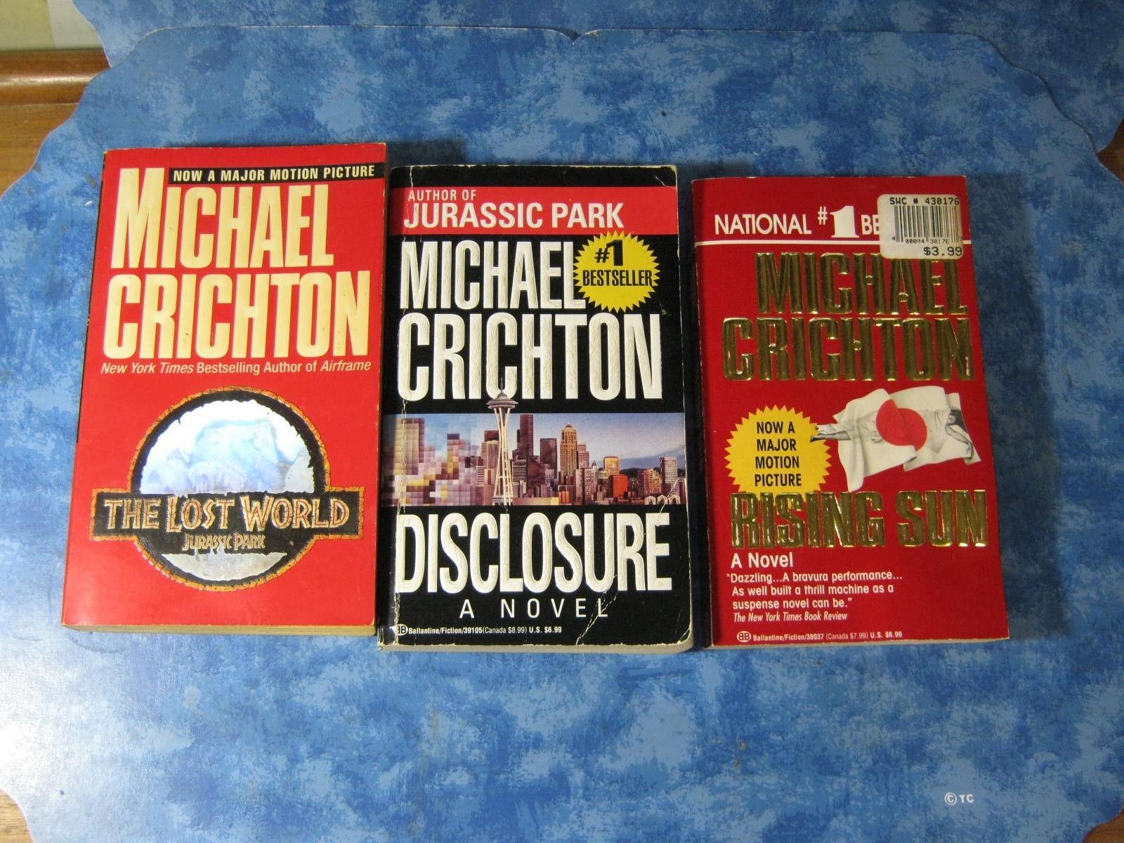 LOT OF 3 MICHAEL CRICHTON PB Disclosure THE LOST WORLD JURASSIC PARK Disclosure