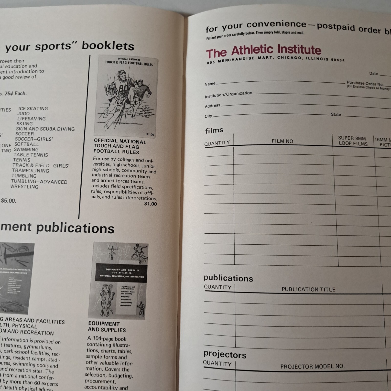 Athletic Institute Chicago 1971 Catalog Audio Visual Instructional Aids Sports