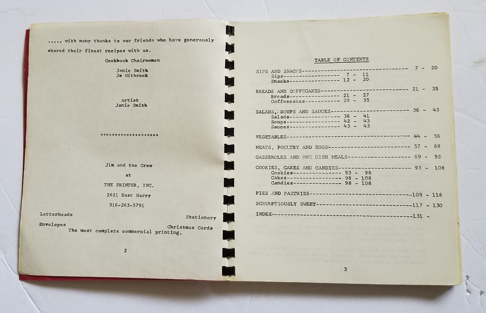 McConnell AFB, Kansas, Officers Wives Club Cookbook. 1980’s 136 Pages.