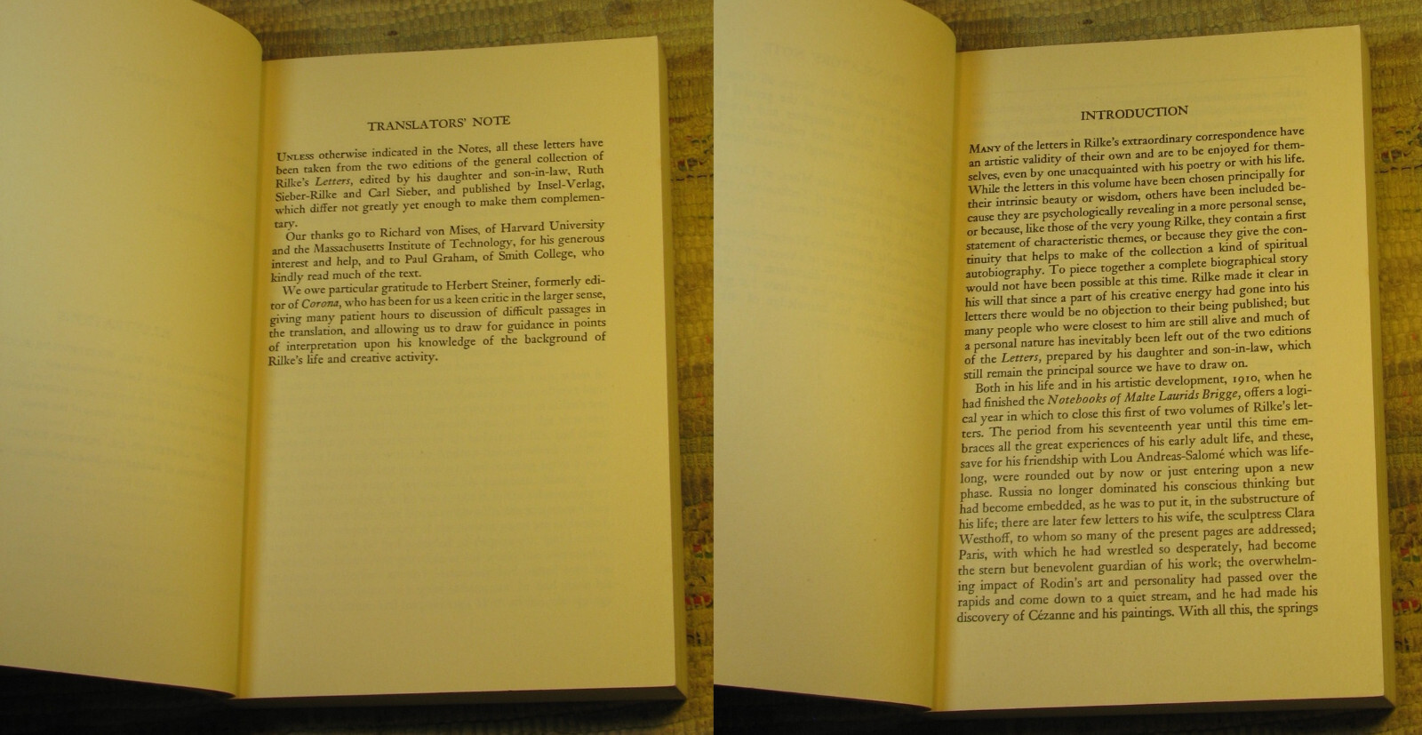 LETTERS OF RAINER MARIA RILKE 1892-1910 & 1910-1926 ©1972 Norton Library Paperba