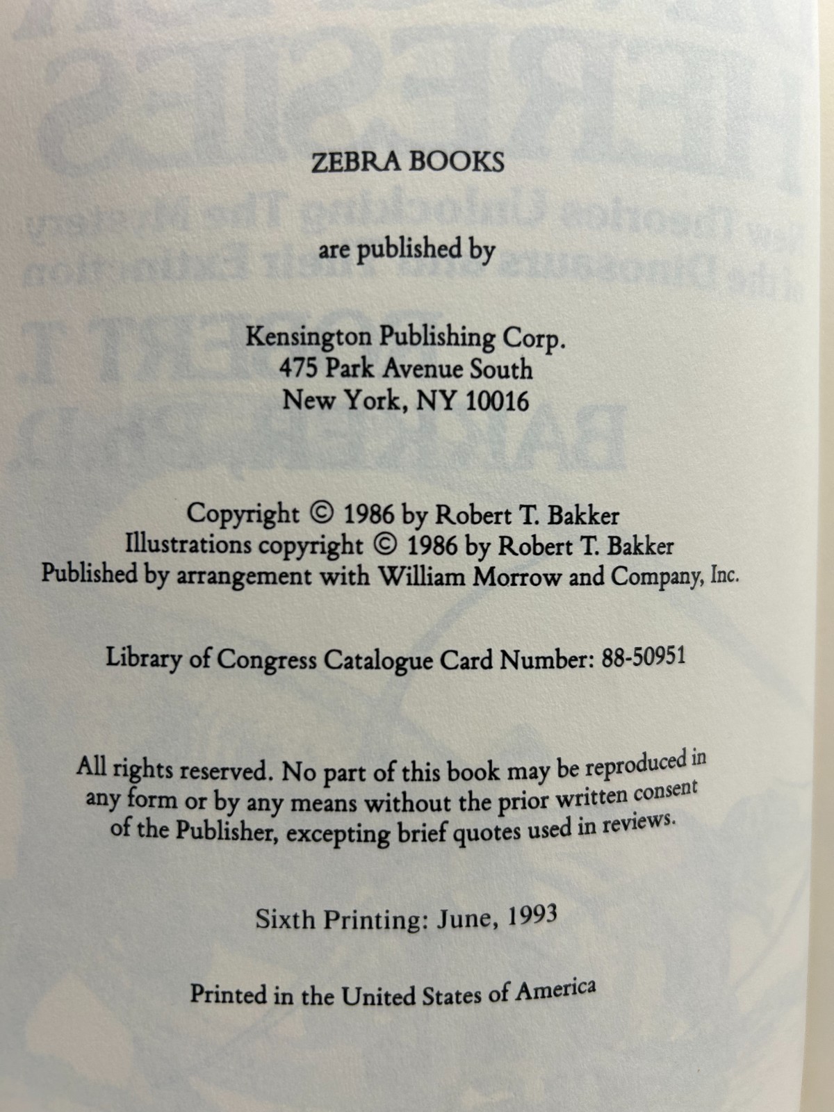 The Dinosaur Heresies by Robert T. Bakker PhD 1993 PB Zebra VG Prehistoric