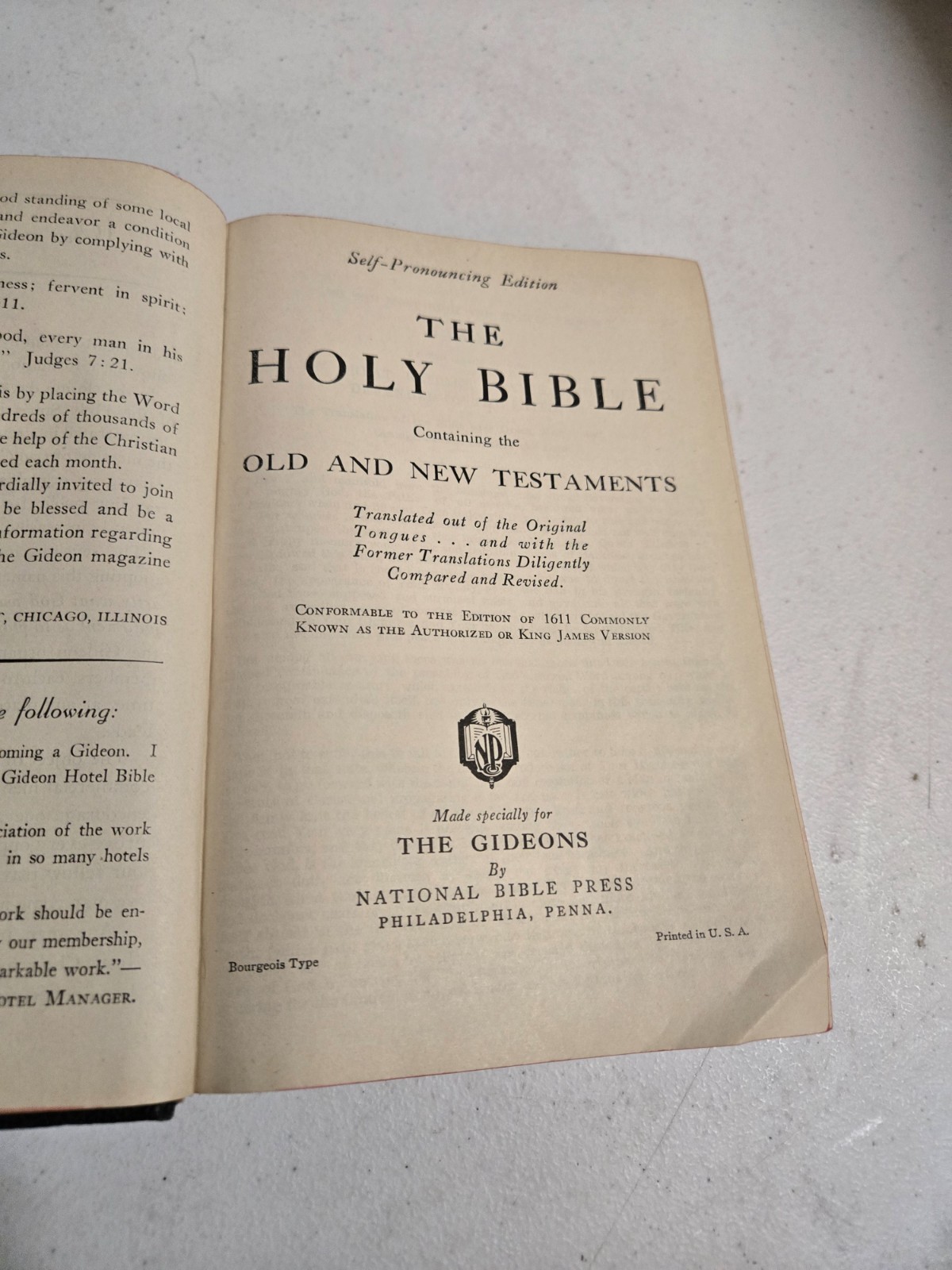 Vintage Gideons Holy Bible National Bible Press King James Version KJV Red Edges