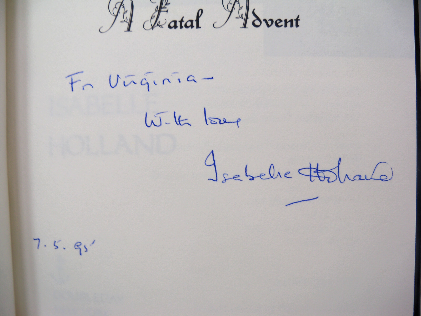 A Fatal Advent by Isabelle Holland Signed 1st Edition (1989, Hardcover)