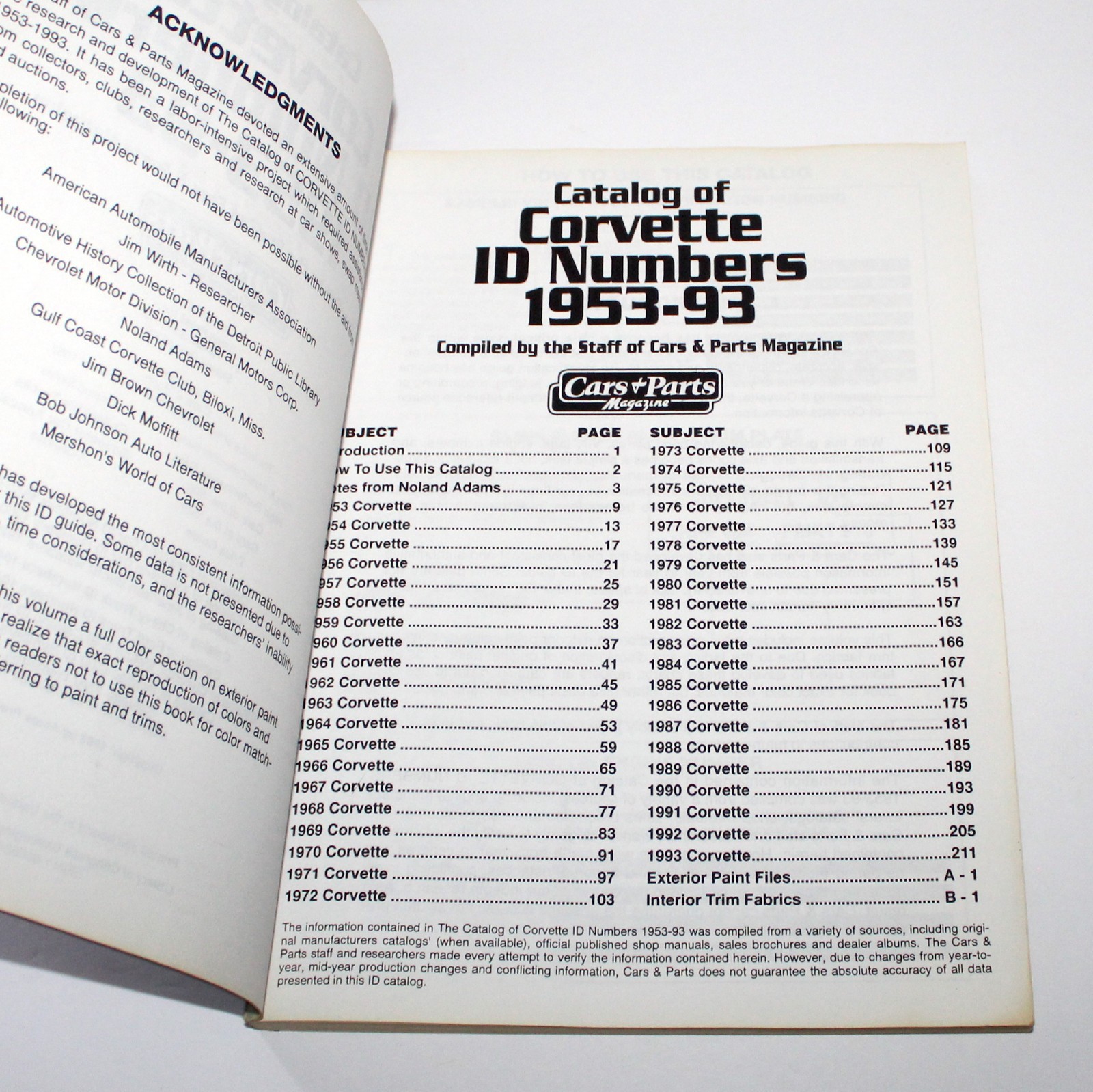 Catalog of Corvette ID Numbers 1953 – 93 Car & Parts magazine 1993 vtg
