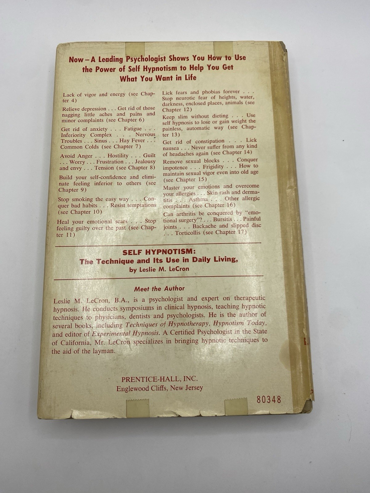 Self Hypnotism The Technique And Its Use In Daily Living Leslie Lecron 1971 HC