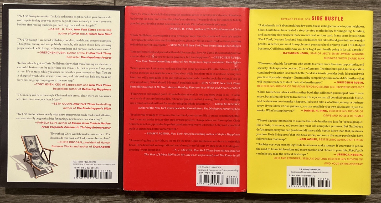 3 Book Lot ~ The $100 Startup ~ Born For This ~ Side Hustle by Chris Guillebeau