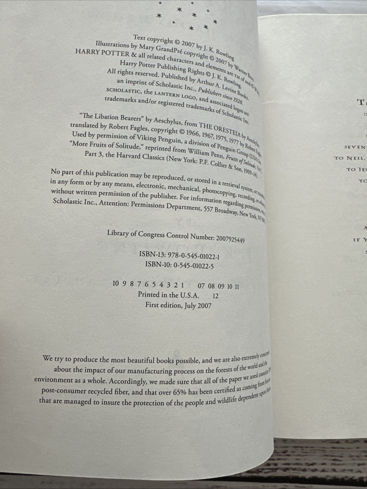 RARE HARRY POTTER And The Deathly Hallows-1st ed/1st printing-*759 Page Error