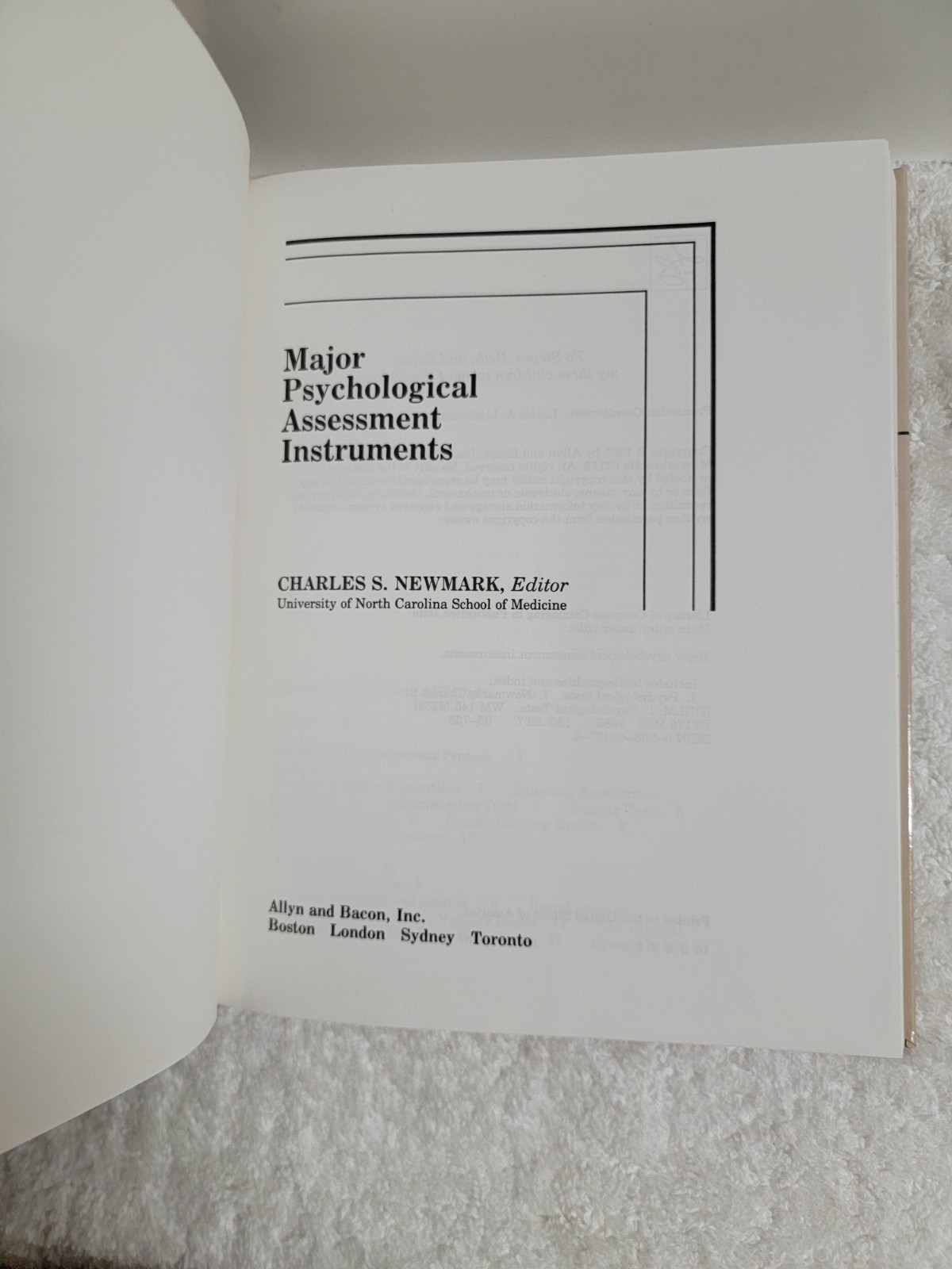 Major Psychological Assessment Instruments Hardcover Charles S. N
