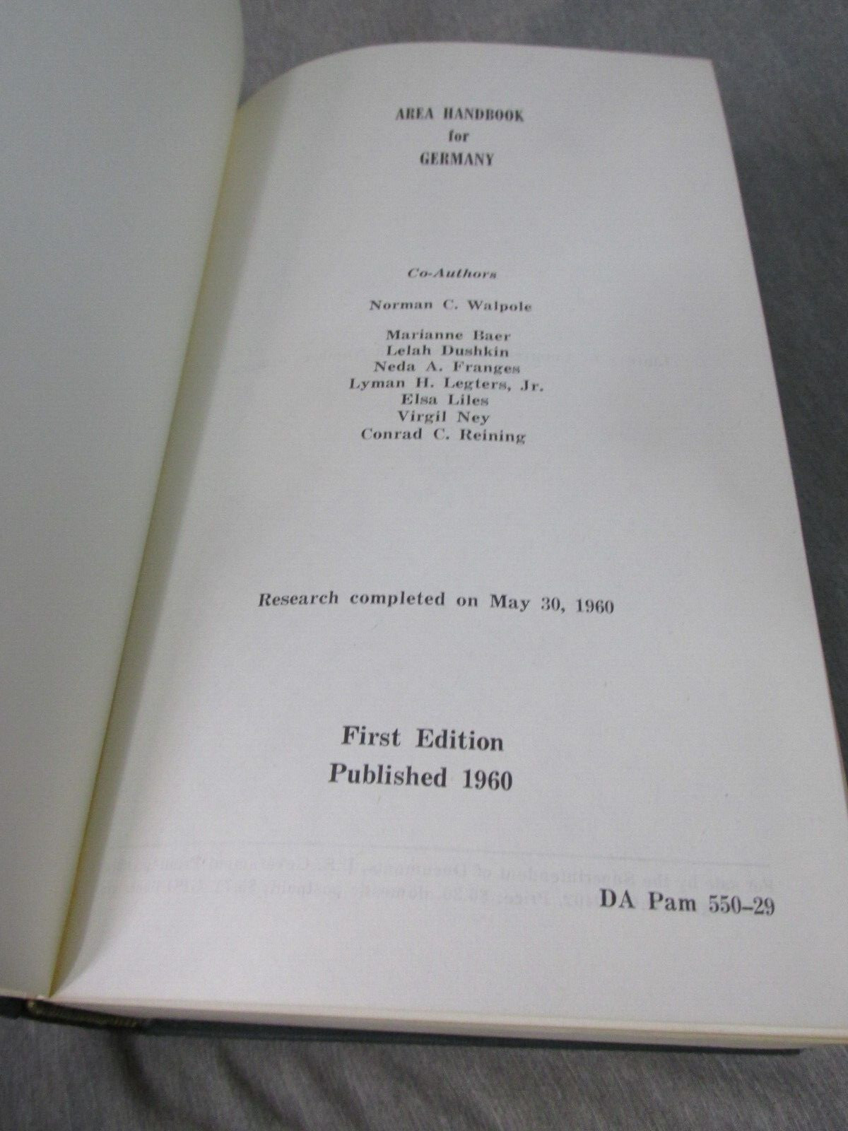 AREA HANDBOOK FOR GERMANY 1960 DA PAM 550-29 Hardback