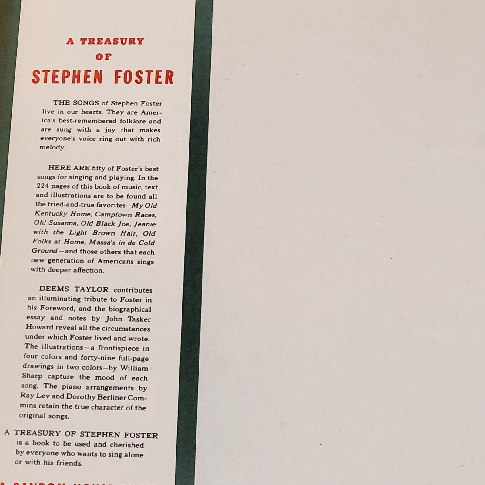 A Treasury of Stephen Foster 1946 1st Printing HC Dust Cover Vtg Song Book