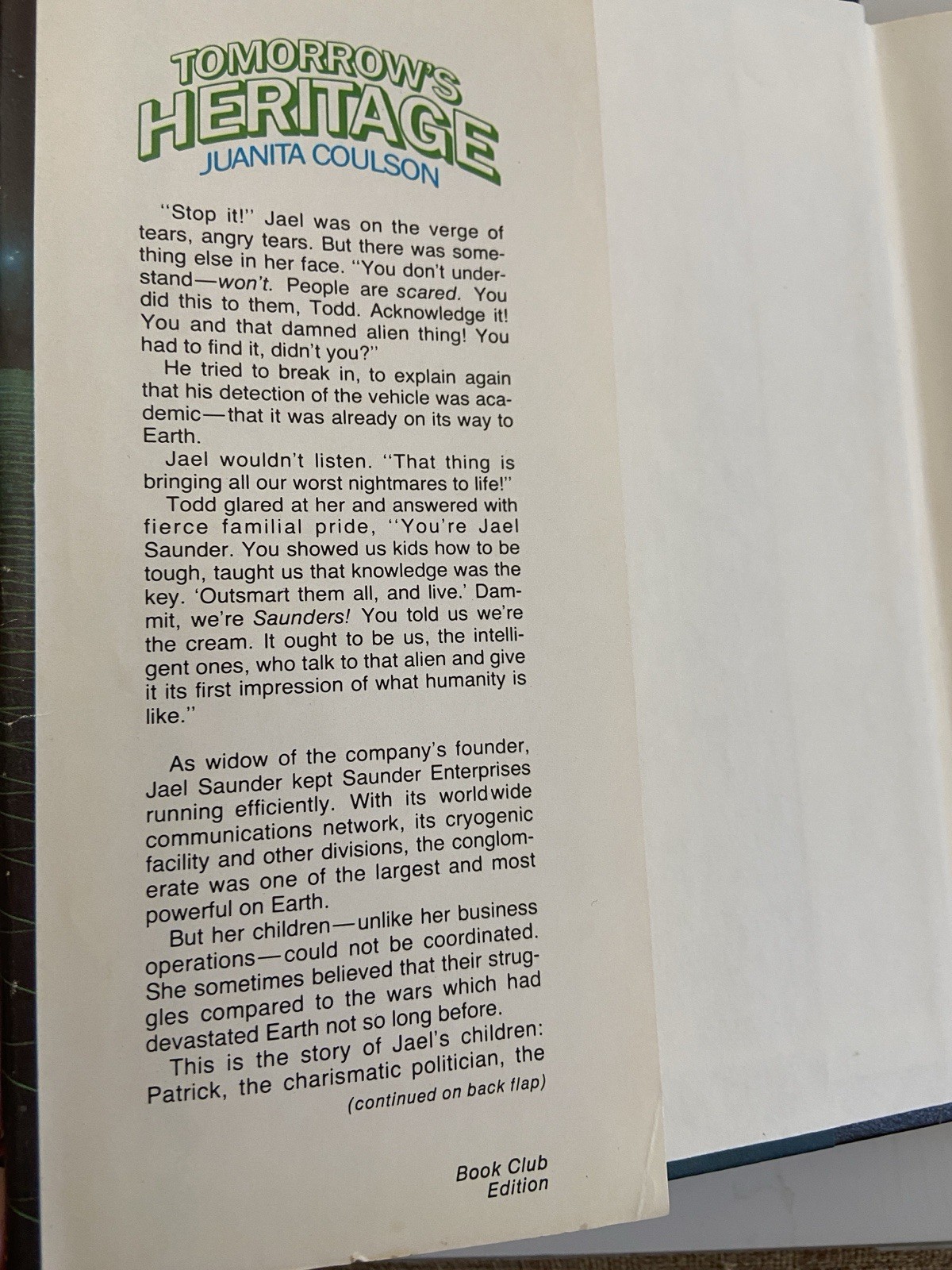 Tomorrows Heritage Juanita Coulson 1981 Del Rey Book Club Sci Fi Cryogenic