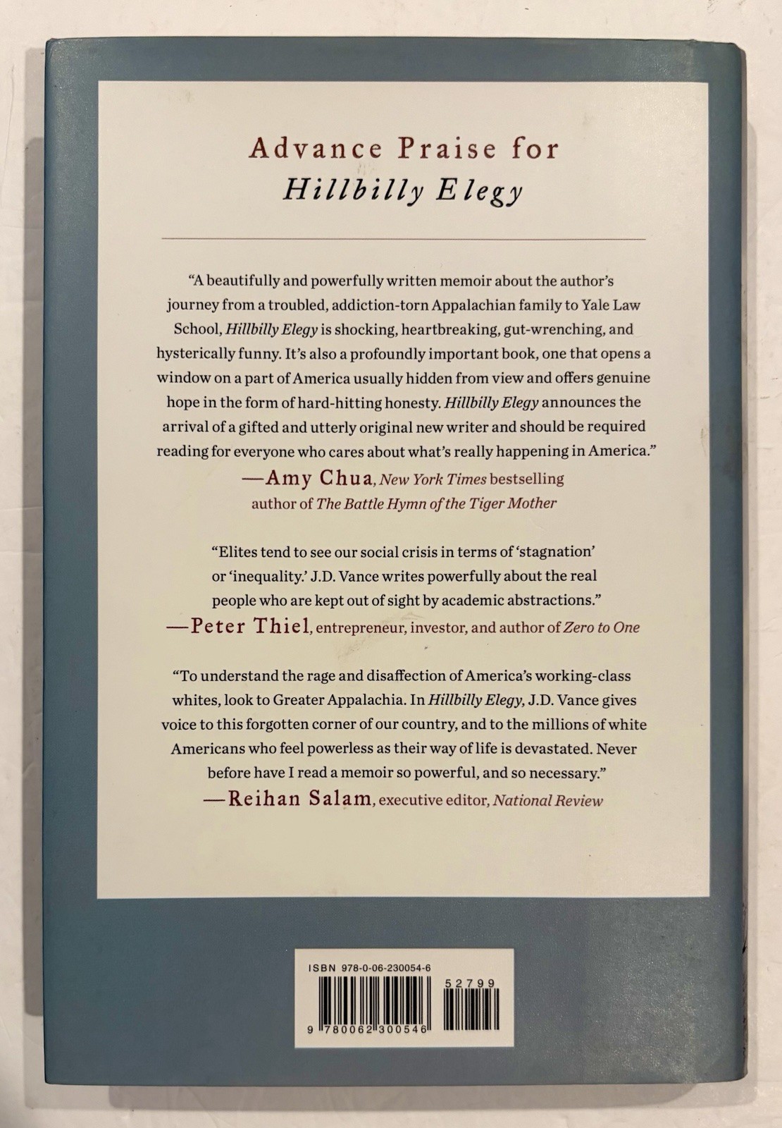 Hillbilly Elegy A Memoir by J. D. Vance 2016 1st Ed. Hardcover HarperCollins