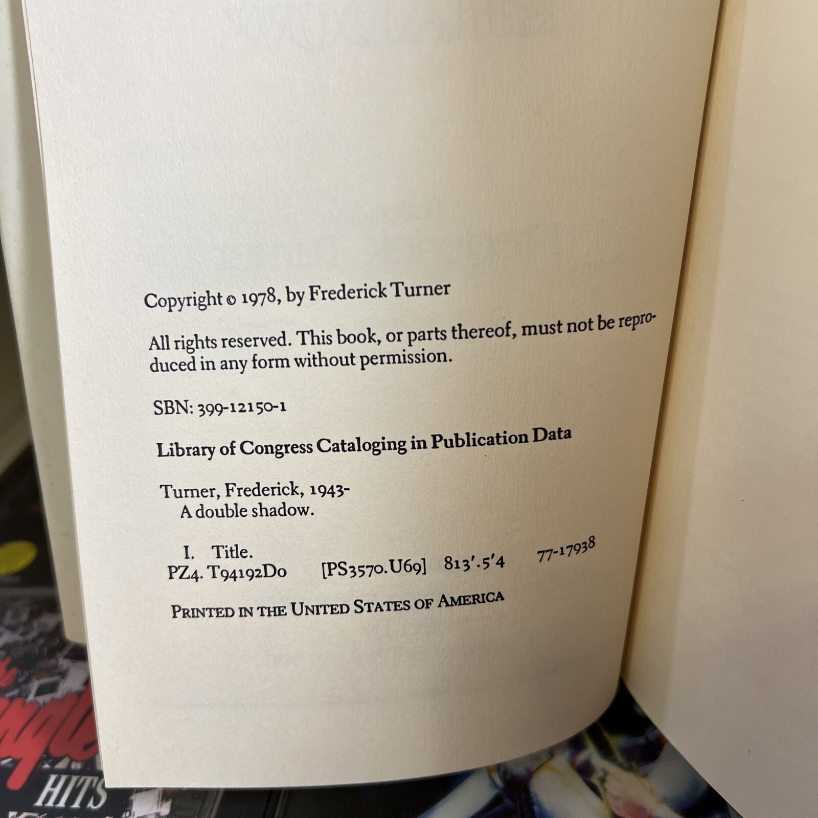 A Double Shadow by Frederick Turner 1978 Berkeley Putnam Hardcover w/ DJ Sci-Fi