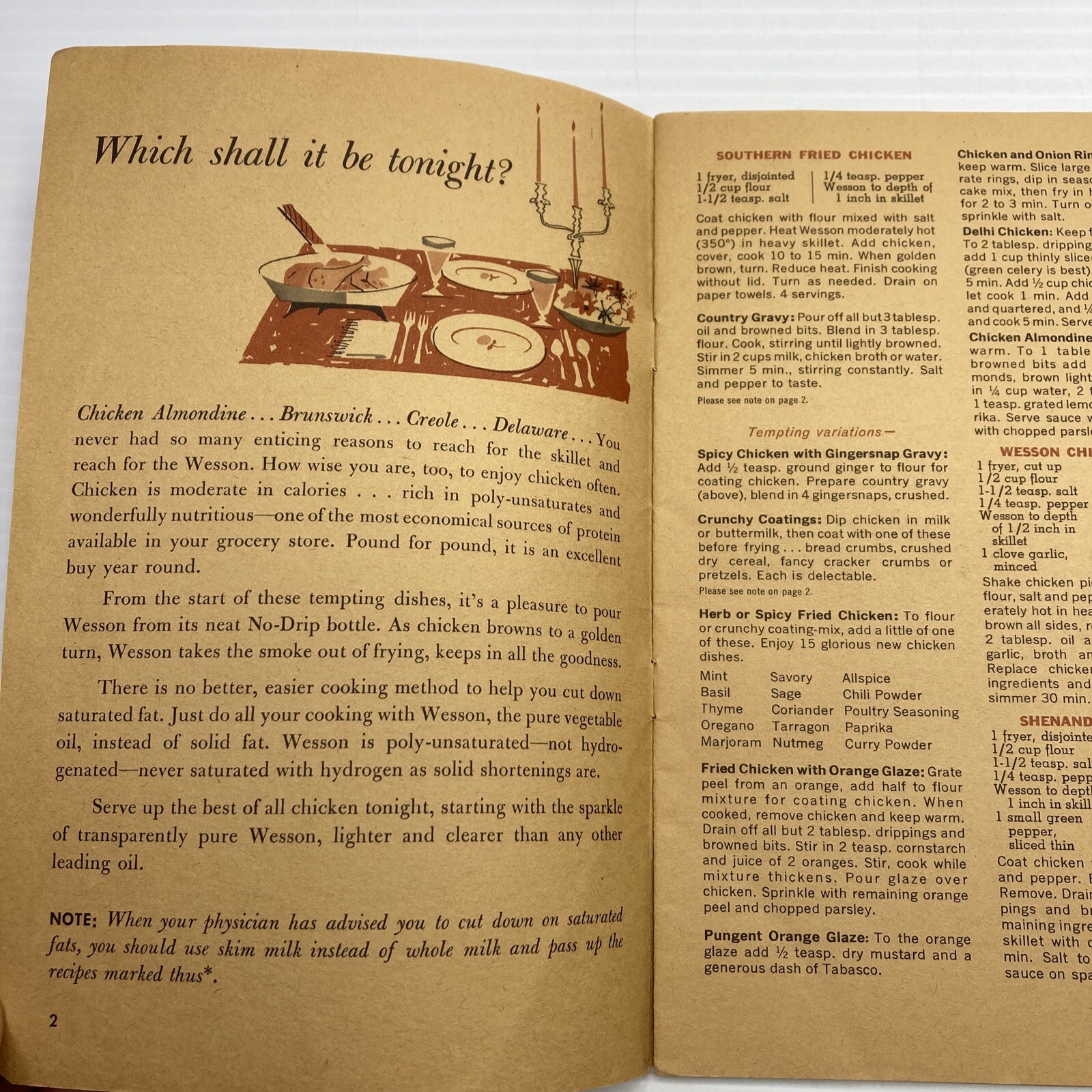 Wesson Cooking Oil Recipe Booklet 101 Glorious Ways to Cook Chicken 16 Pages