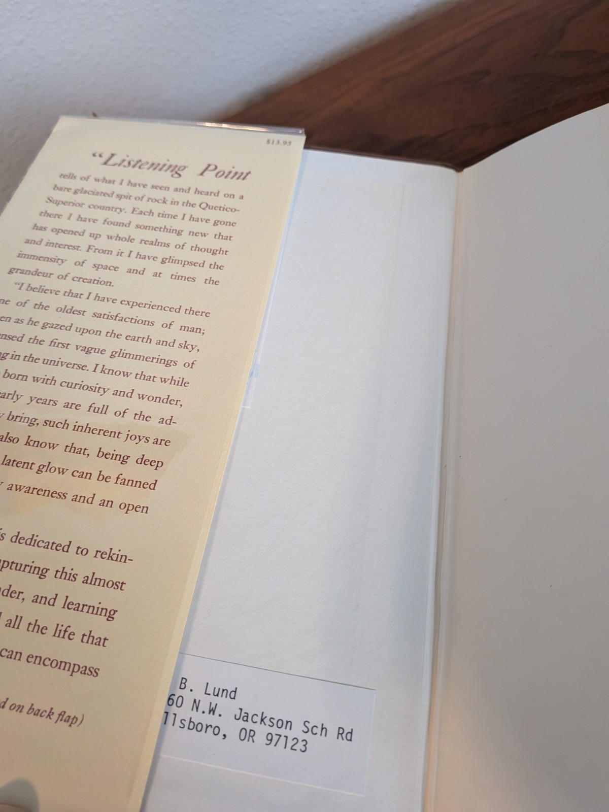 Listening Point – Sigurd F. Olson – Borzoi/Knopf HC/DJ – Nature Classic – Illust