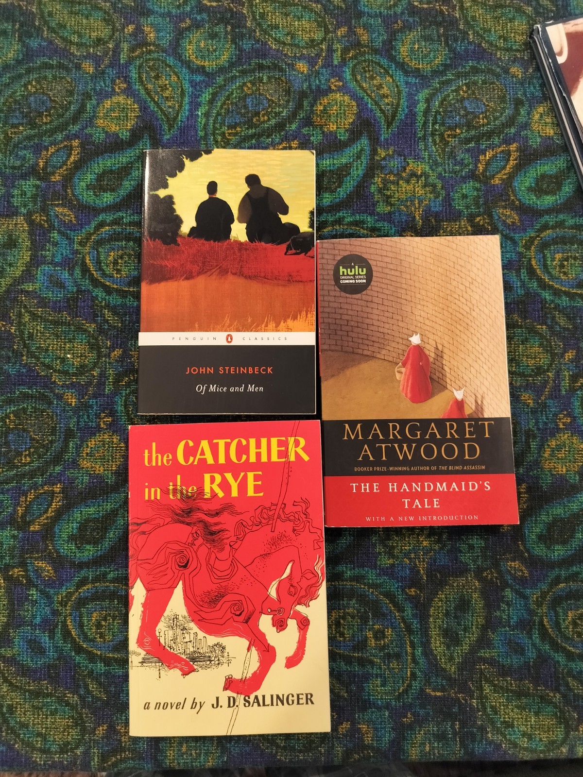 Classic Literature Book Lot of 3 Paperback Bundle Steinbeck Atwood Salinger