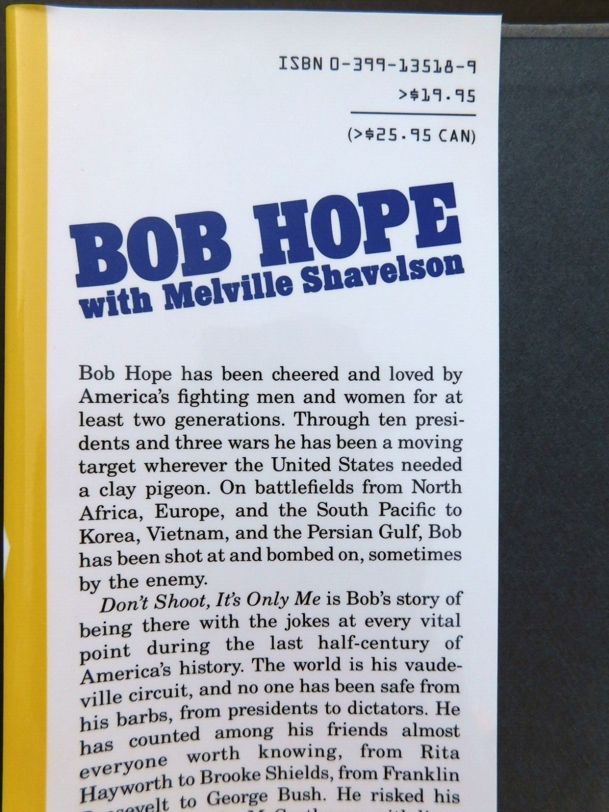 BOB HOPE Autobiography of star actor & comedian 1st ed 1990 315 pages Hardcover