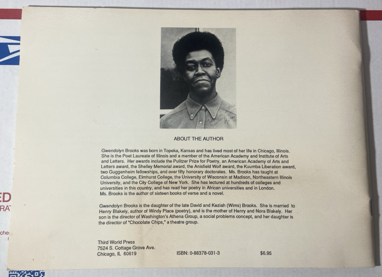 The Tiger Who Wore White Gloves Signed by Gwendolyn Brooks 1974 -Autograph -Read