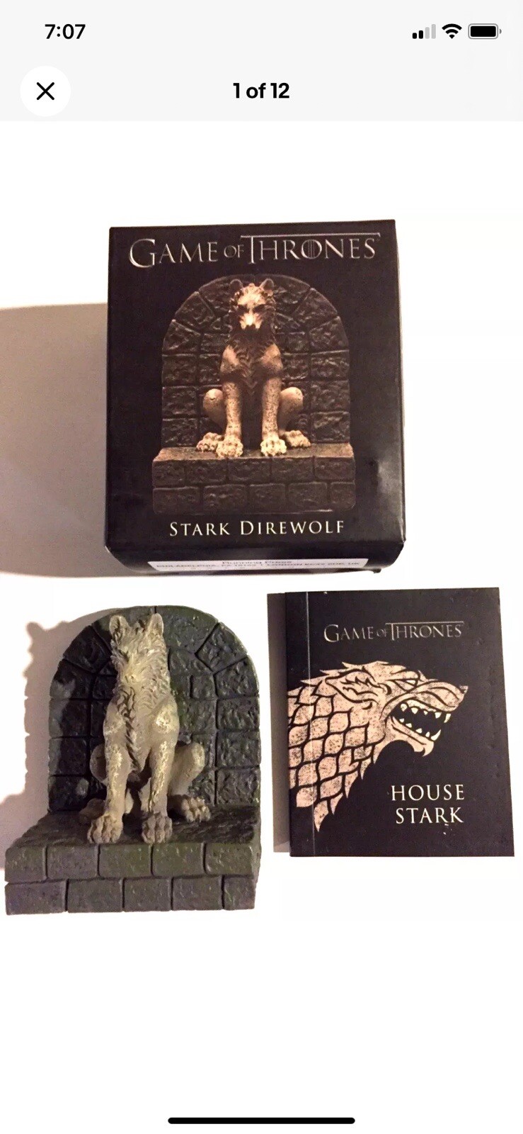 Game of Thrones: STARK DIREWOLF ~ RP Minis ~ 3″ MINI STATUE & BOOK ~New
