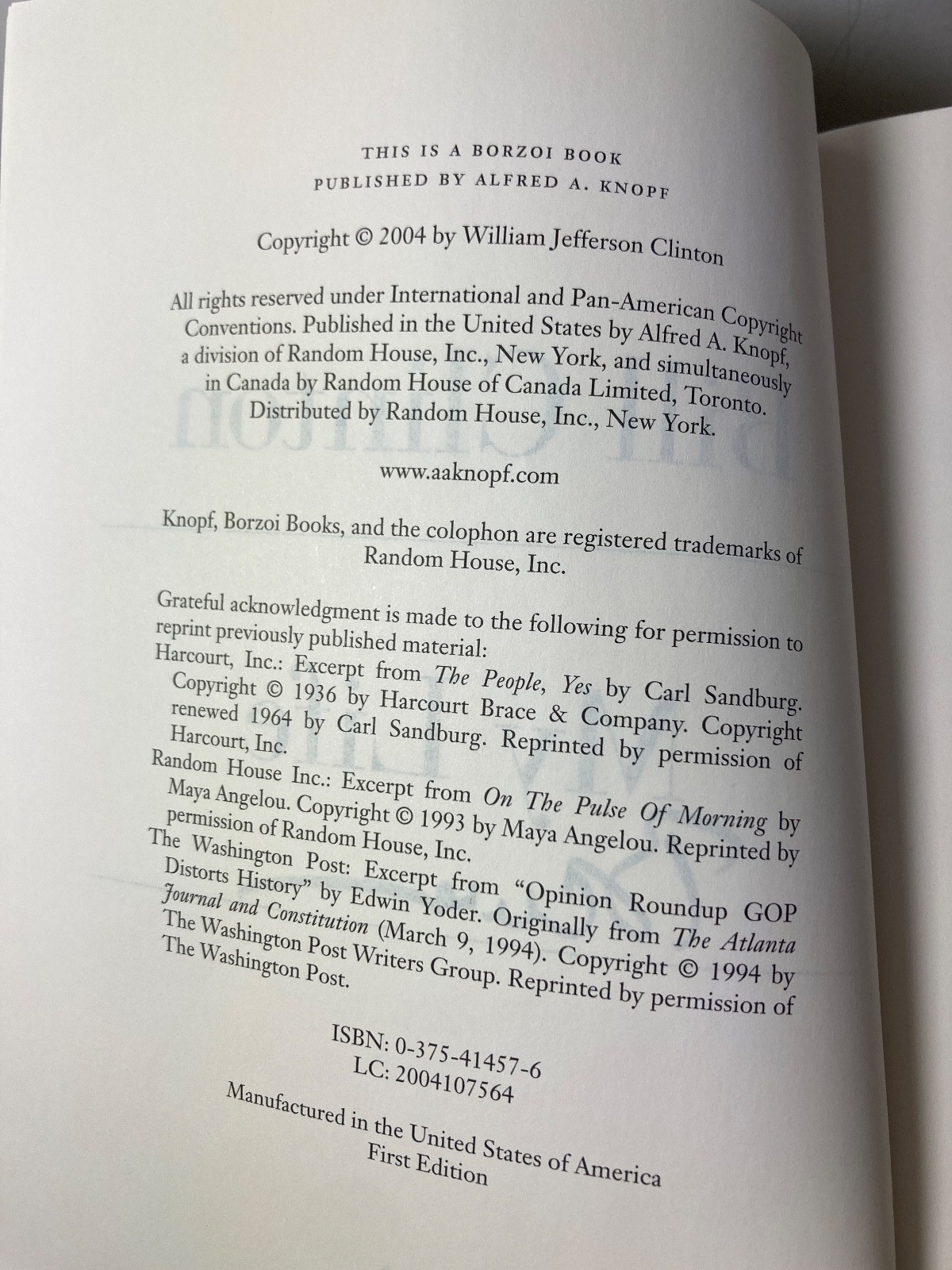 My Life SIGNED by Bill Clinton, 2004 HCDJ First Edtion