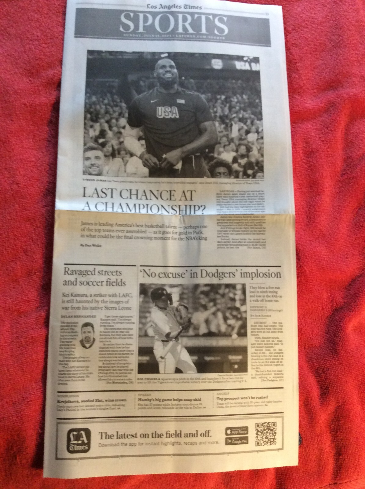 LA TIMES SPORTS SECTION JULY 14 2024 LEBRON JAMES LAKERS NBA’S KING