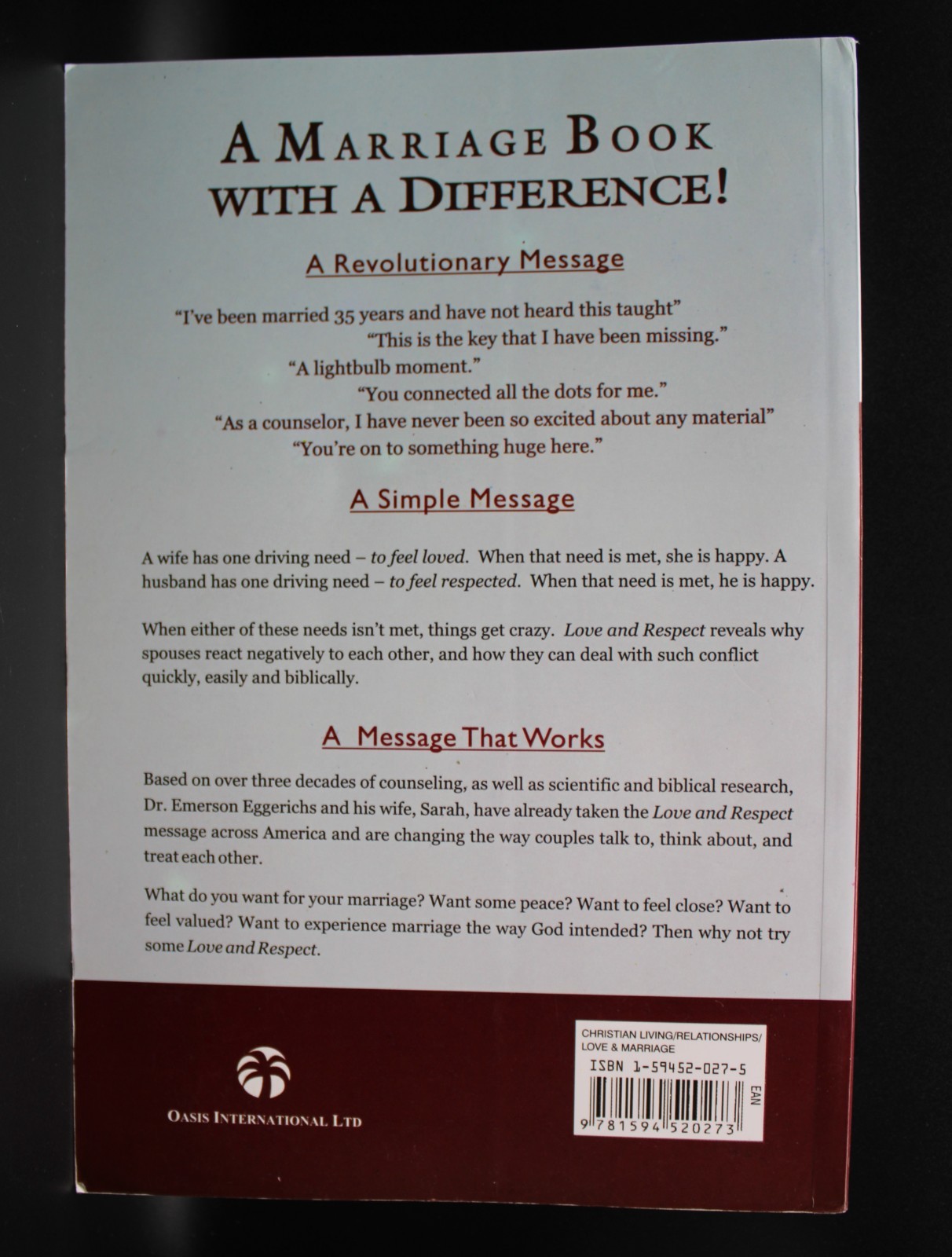 Love and Respect Emerson Eggerichs: Book 9781594520273 + Workbook 9781591453482