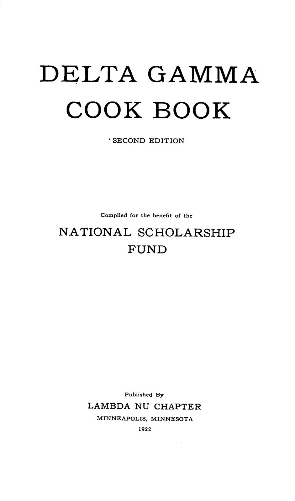 1922 Delta Gamma cook book 270 Pages