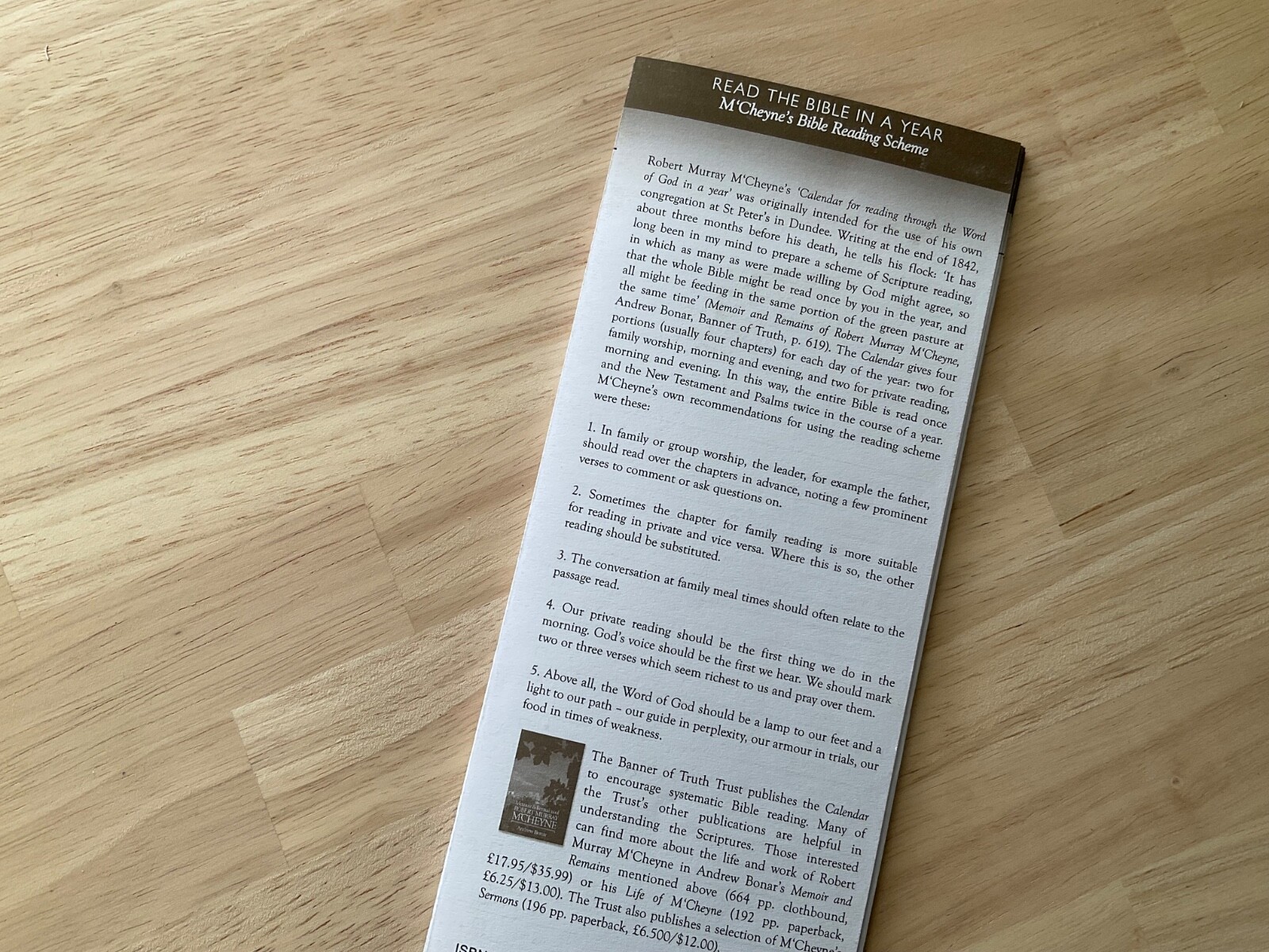 Robert Murray M’Cheyne’s Calendar for Daily Bible Readings Banner of Truth