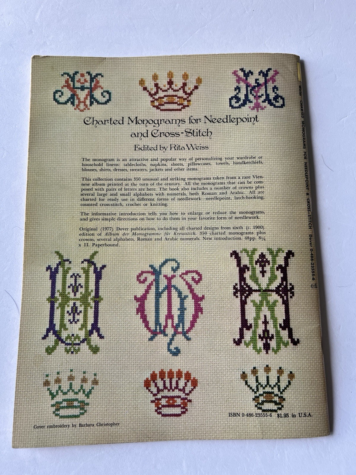 Lot of 2 Vintage Dover Needlework Books Rita Weiss Beatrix Potter & Monograms