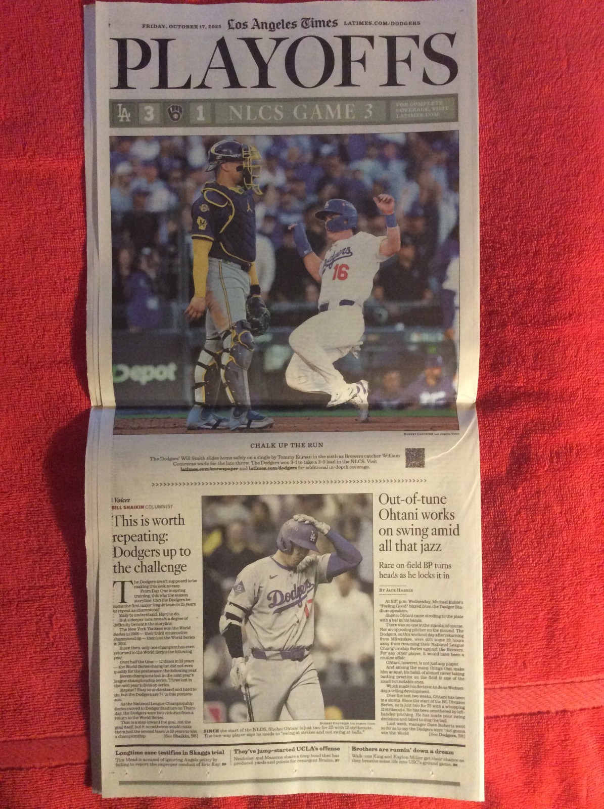 LA TIMES SPORTS SECTION OCTOBER 17 2025 DODGERS SHOHEI OHTANI WILL SMITH