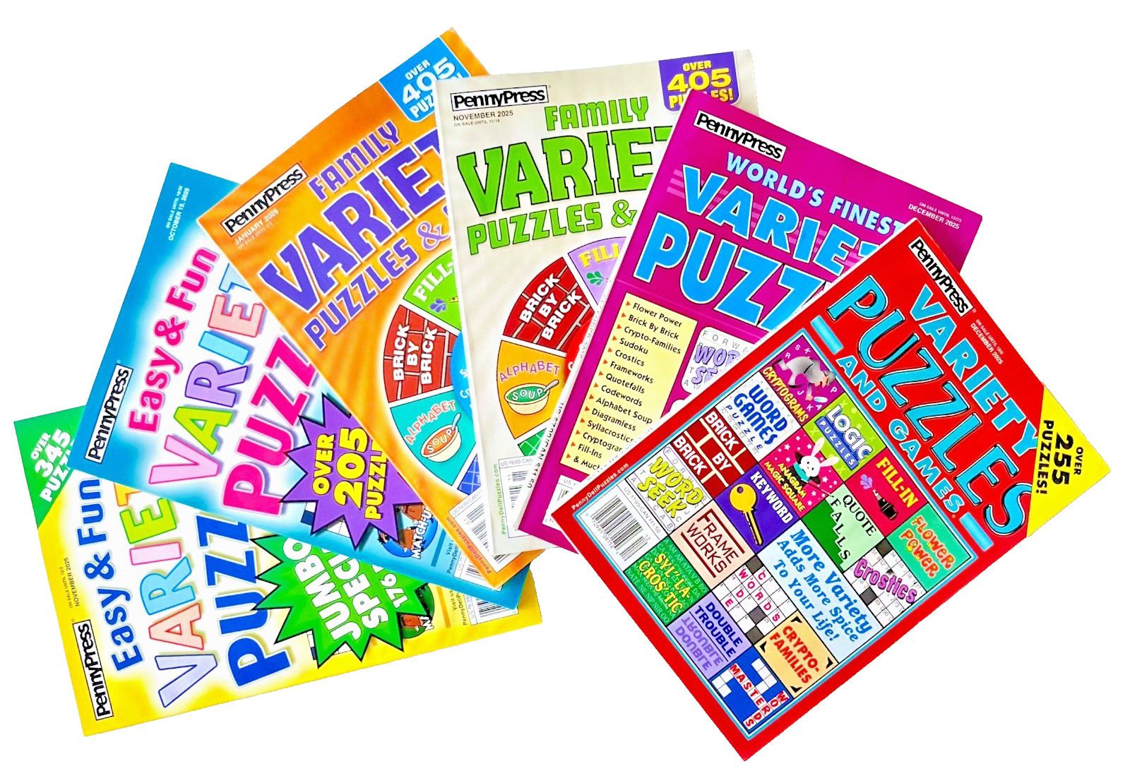 Lot 6 Penny Press Dell Easy Fun, Family, World Finest Variety Puzzle Books
