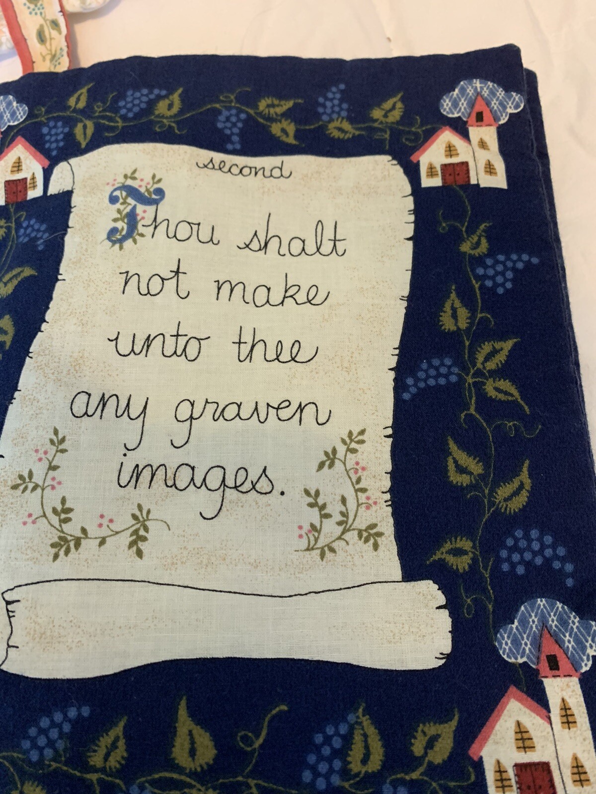 Vintage Cloth -Quilted 10 Commandments Book with Bookmark! 10 1/2 Inches Long
