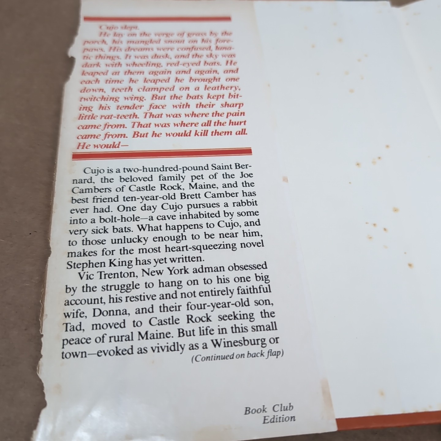 Stephen King Cujo 1981 Viking Book Club Edition Hard Cover Dust Jacket