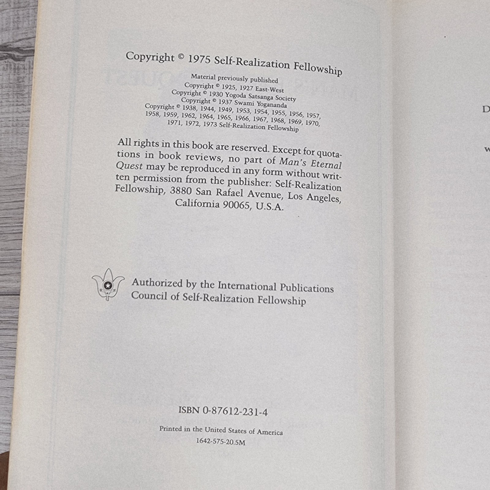 Man’s Eternal Quest HC by Paramahansa Yogananda 1975 Self Realization Fellowship