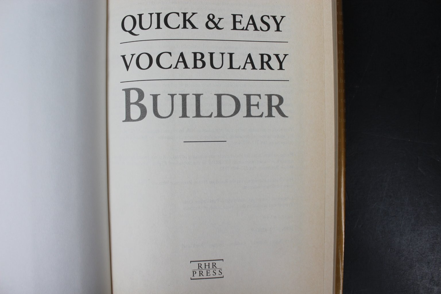 Quick & Easy Vocabulary Builder 1998 First Printing RHR Press Reference Book VG