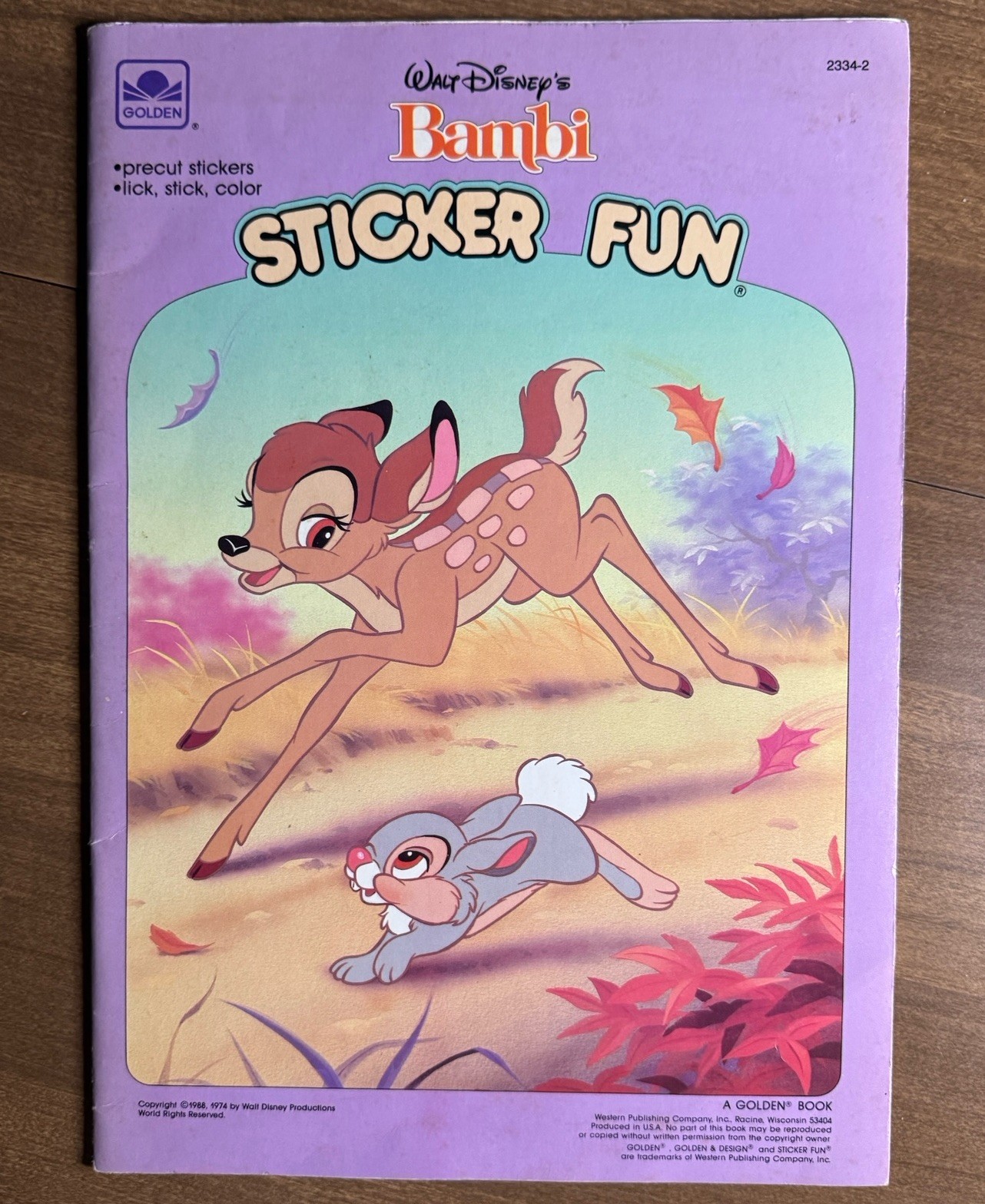 BAMBI Golden STICKER FUN 1988 Coloring Book Pre-Cut Stickers Lick Stick