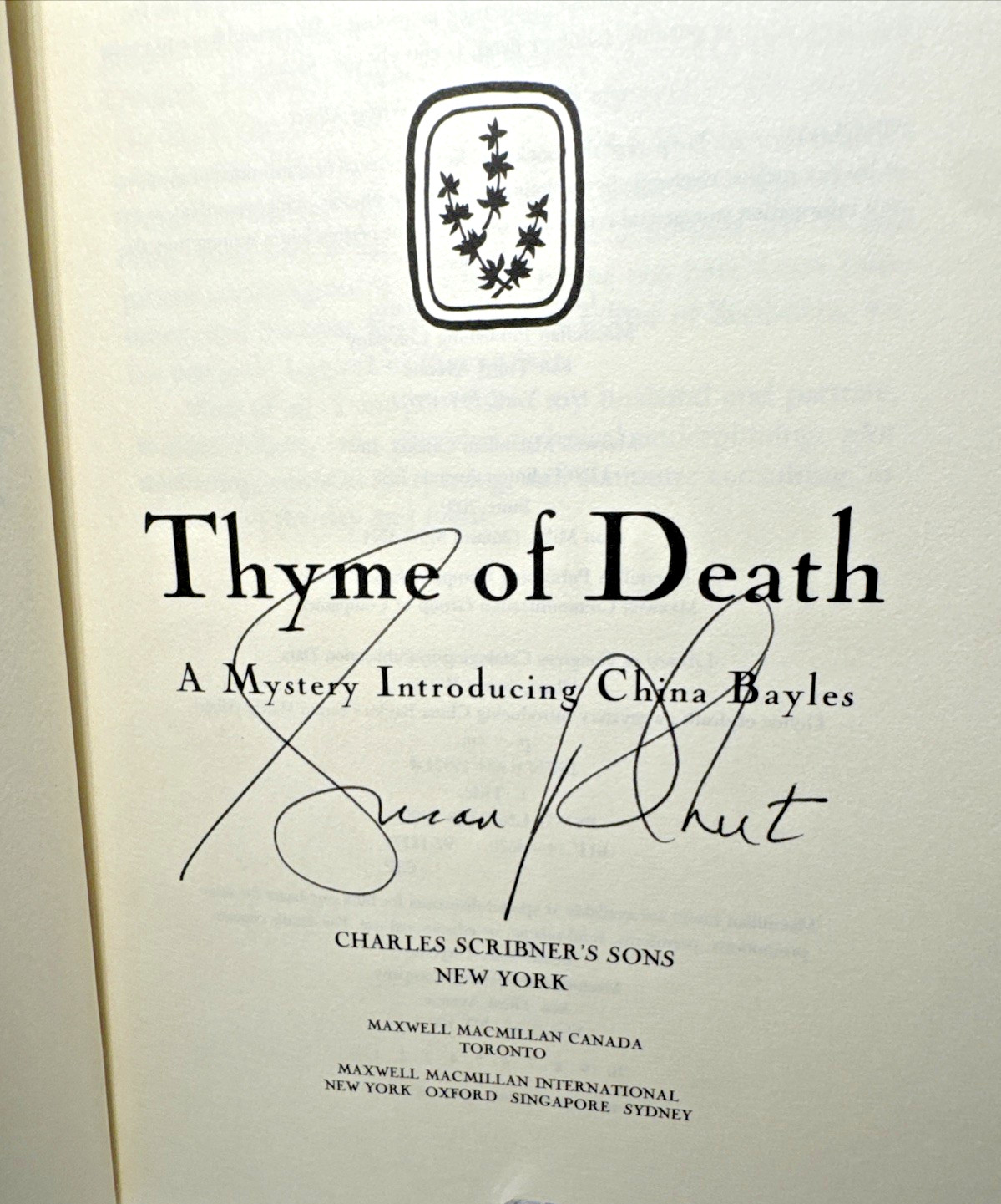 SIGNED 1st Edition HCDJ | Thyme of Death by Susan Wittig Albert