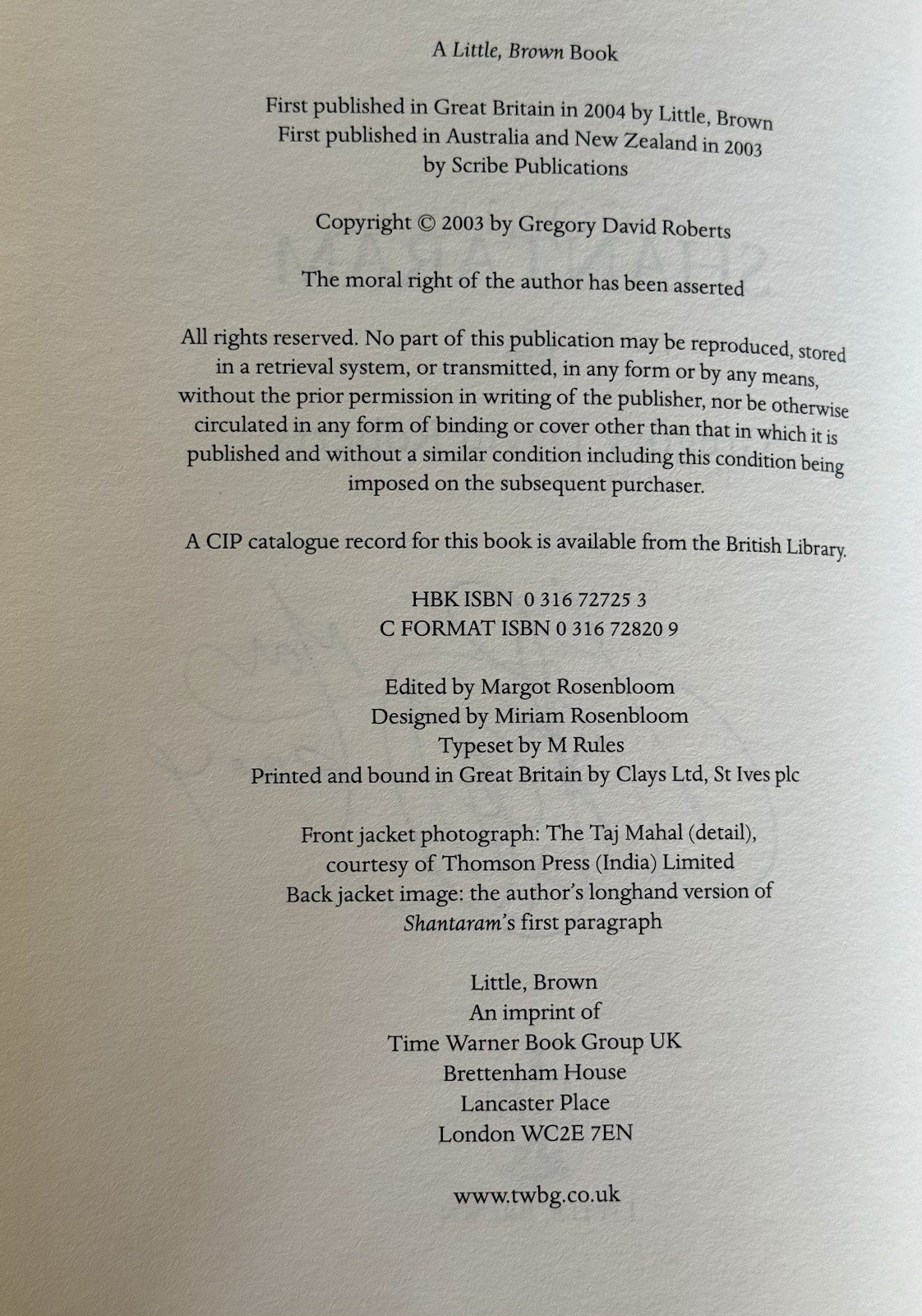 Shantaram by Gregory David Roberts Signed Hardcover 2004 Little Brown