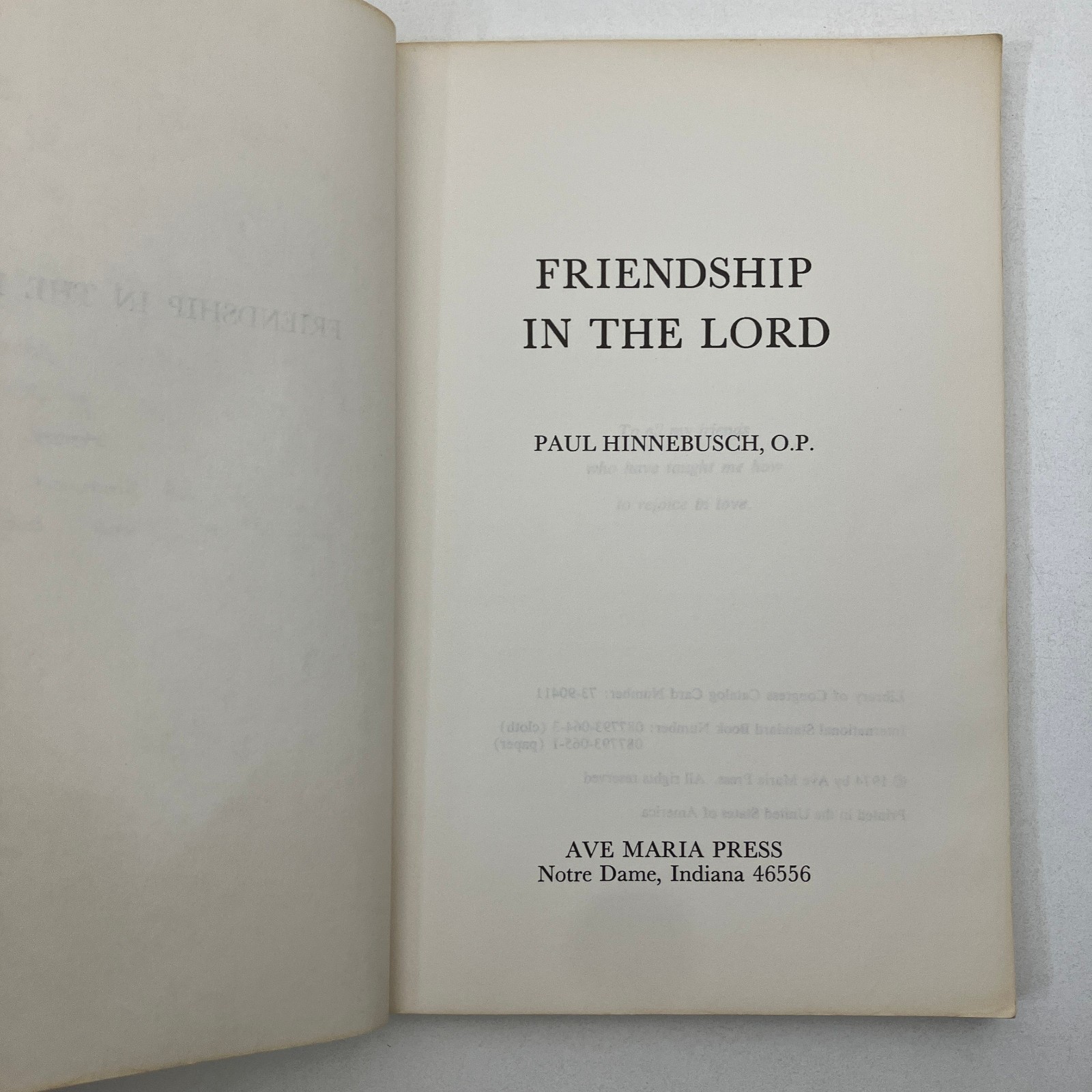 Paul Hinnebusch Friendship in the Lord Vintage 1974 TPB Ave Maria Press GOOD