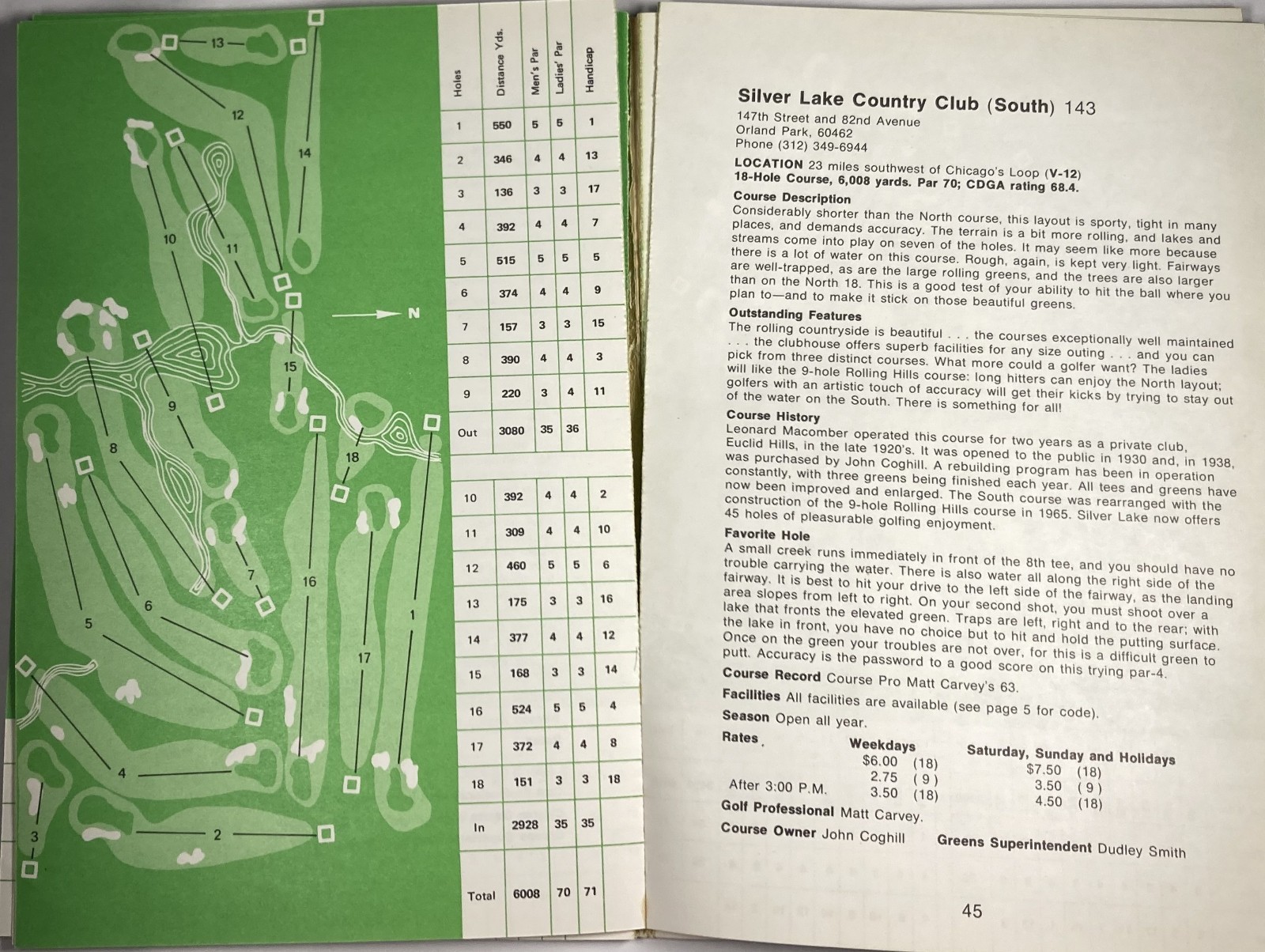 VINTAGE CHICAGOLAND GOLF COURSE GUIDE. 1974. Private & Public Courses. 70 Pages.