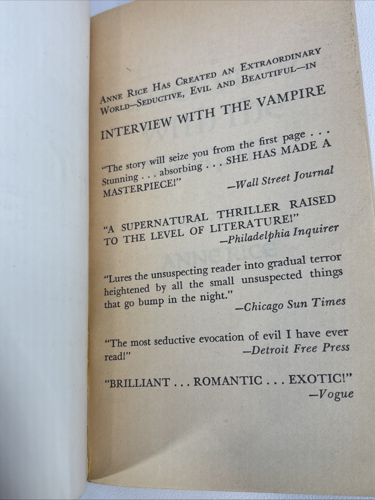 Interview With the Vampire by Anne Rice (Vintage 1977 paperback)