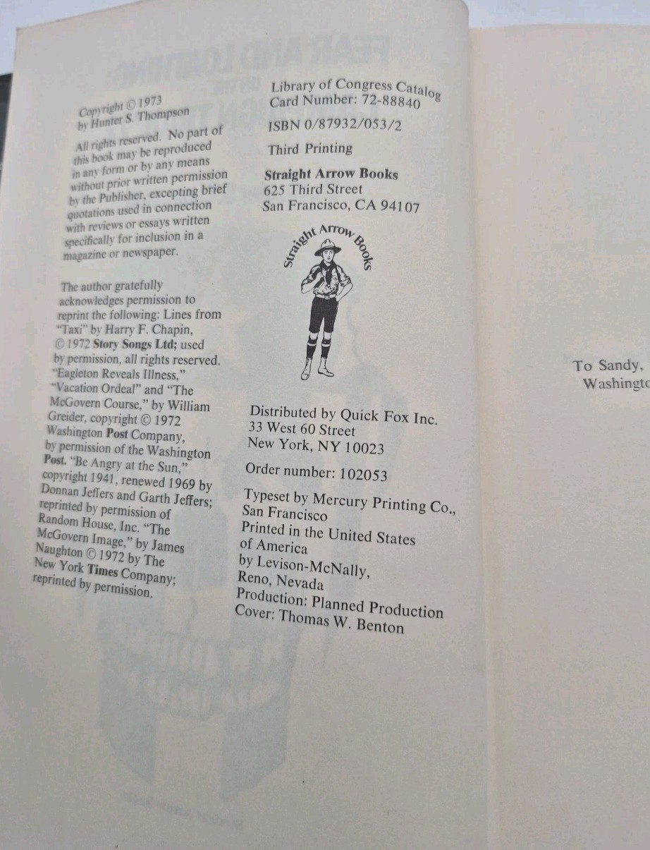 Fear and Loathing: On the Campaign Trail ’72 Hunter S. Thompson 3rd Edition