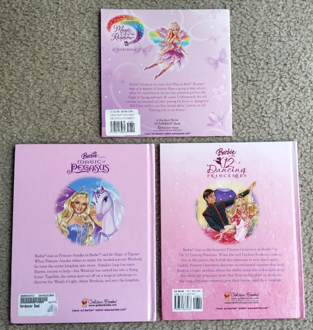 Vintage Barbie and the Magic of Pegasus & 12 Dancing Princesses Book Lot Of 3