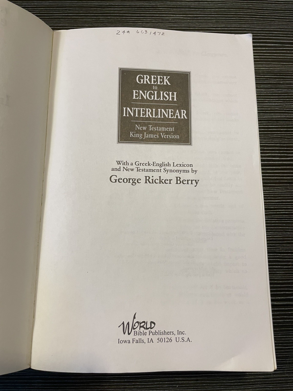 Greek to English Interlinear NT KJV Bible by George Berry Trade Paperback 1981