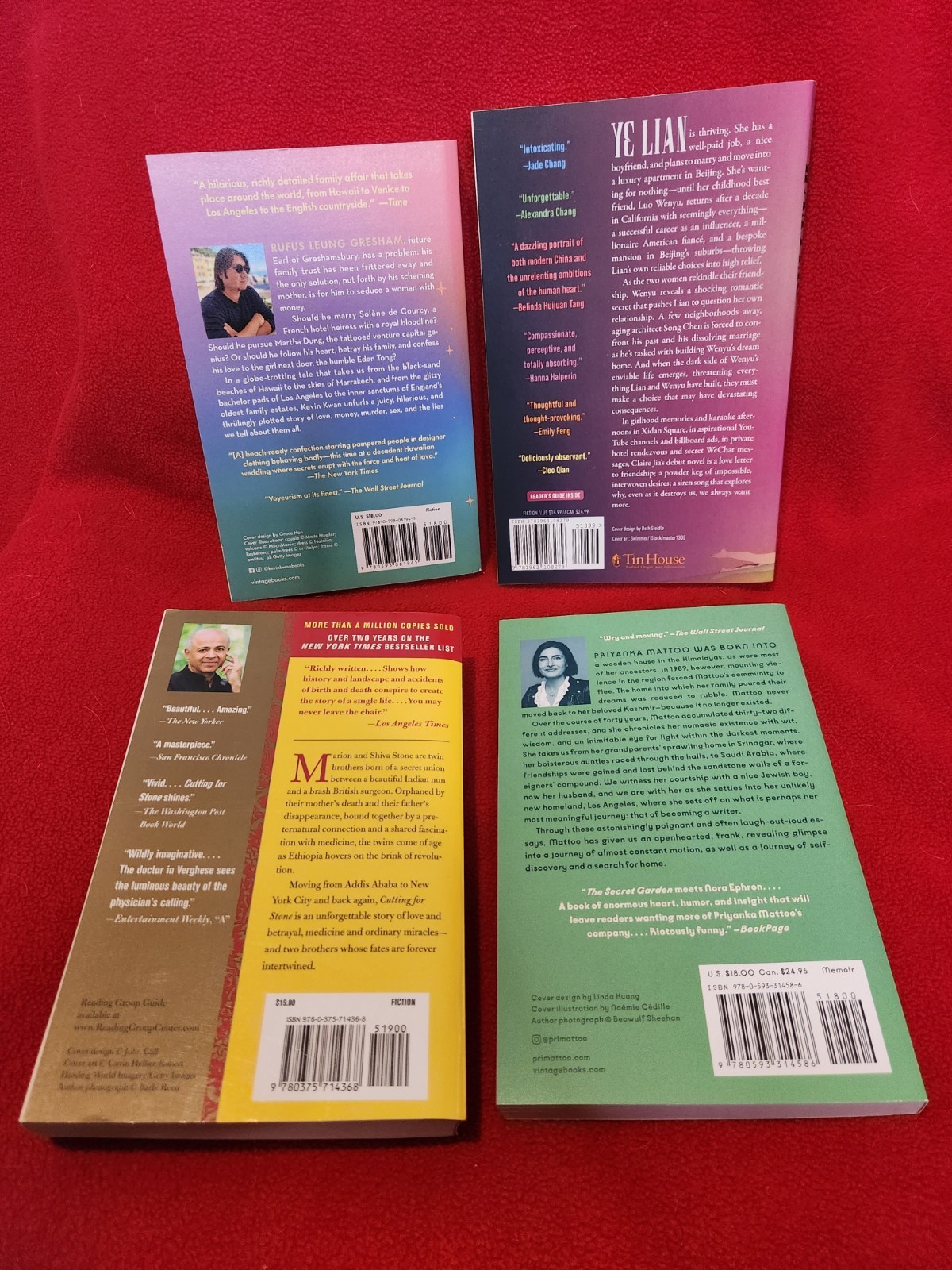 Lot of 4 TPBs Claire Jia, Kevin Kwan, Priyanka Mattoo, Abraham Verghese Like New