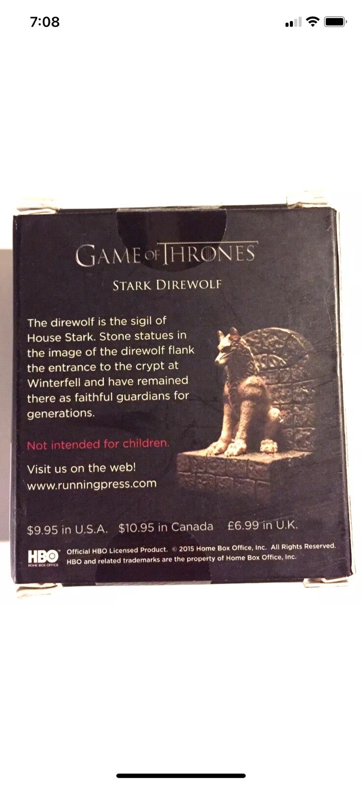 Game of Thrones: STARK DIREWOLF ~ RP Minis ~ 3″ MINI STATUE & BOOK ~New