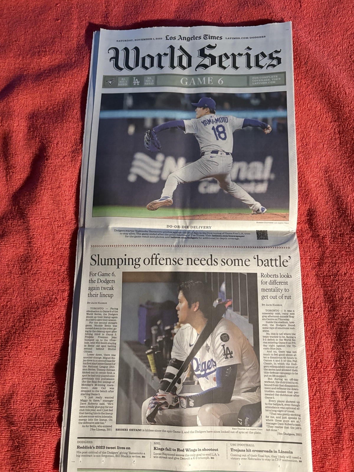 LA TIMES SPORTS NOVEMBER 1 2025 WORLD SERIES GAME 6 SHOHEI OHTANI YAMAMOTO