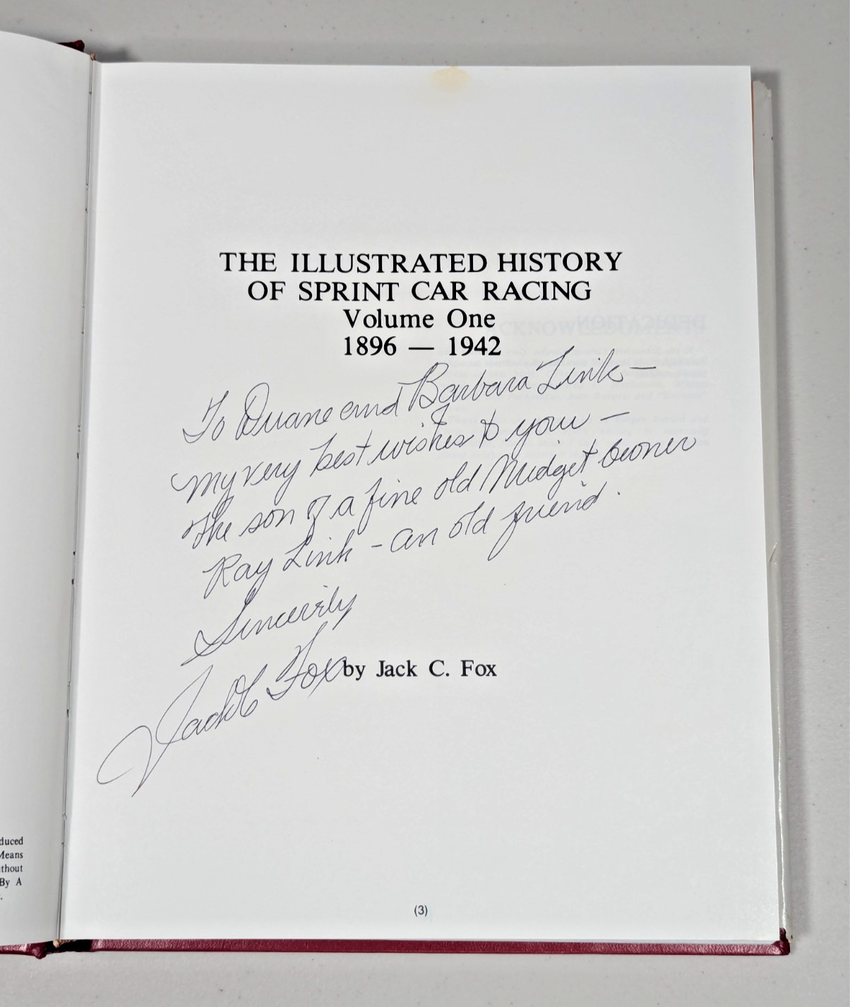 SIGNED The Illustrated History of Sprint Car Racing Vol 1 (1896-1942) Jack C Fox
