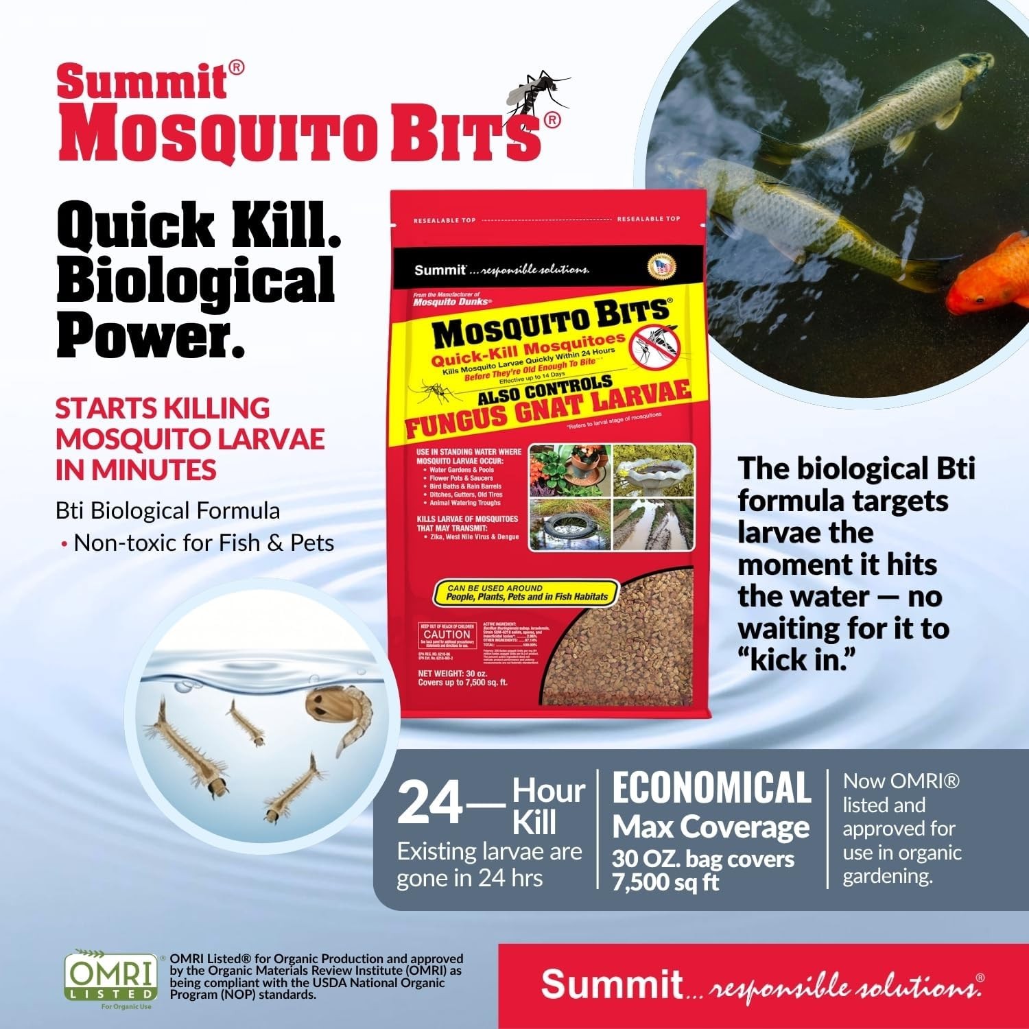 Summit 117-6 Mosquito Bits 30oz – Gránulos Mata Larvas de Mosquito Rápido